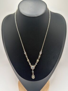 Vintage Inspired Statement Necklace Silver Blue Green Gemstone Teardrop Pendant